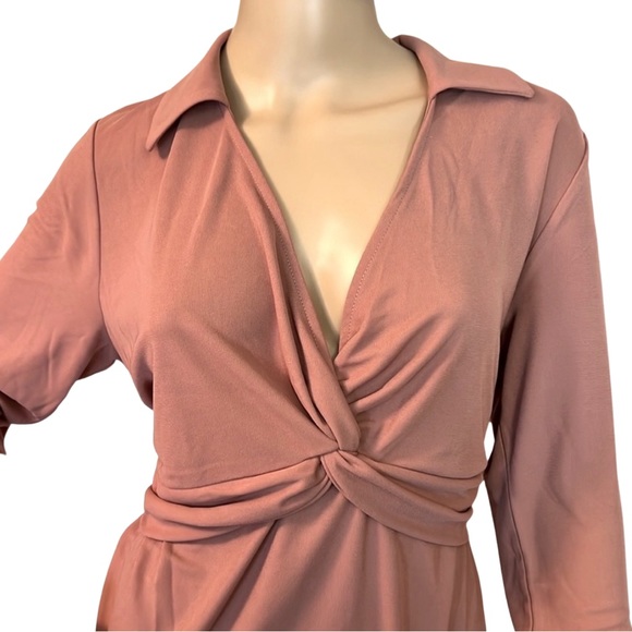 Donna Karan New York NWT Size L Mauve Lina Sleeve Collared Bodysuit (0051) - Picture 3 of 12